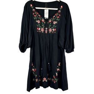 NWT Futurino Black Bohemian Crew Neck Shift Dress Large